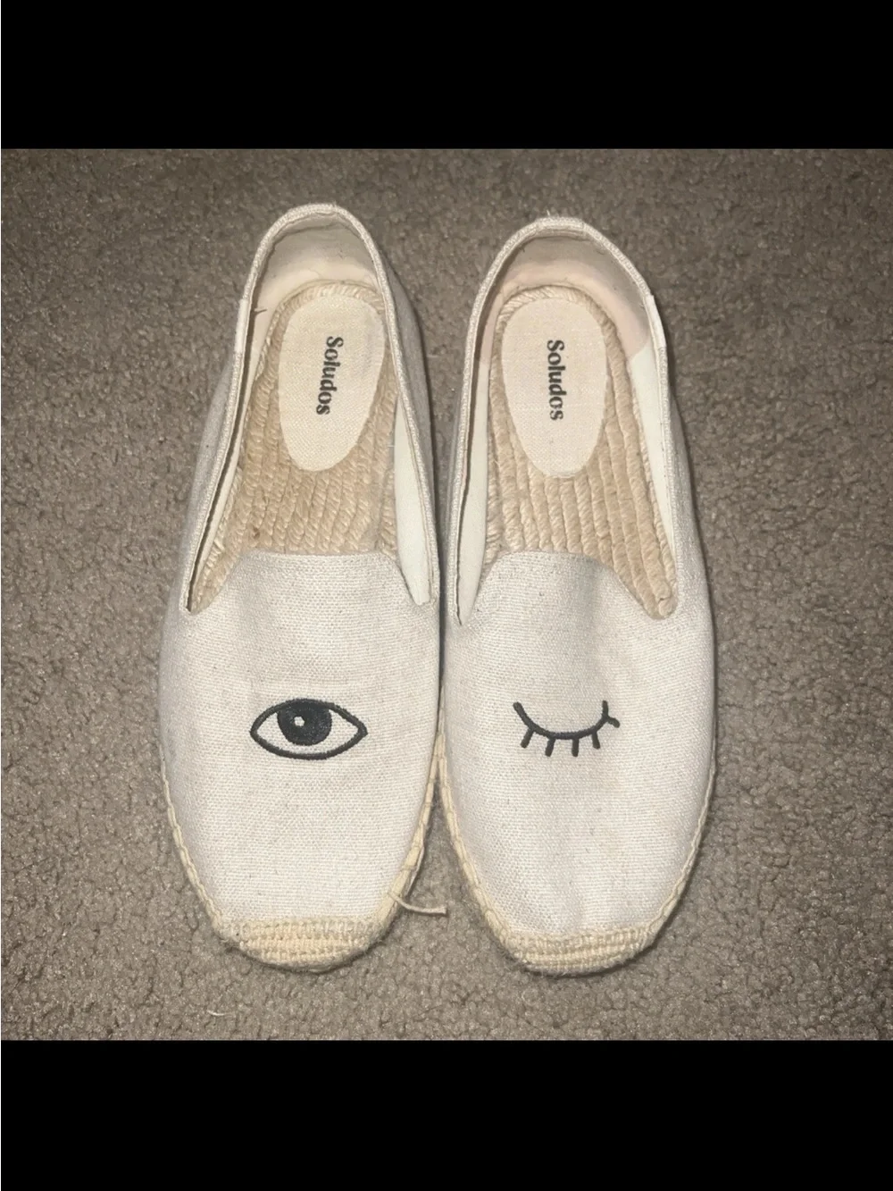 SOLUDOS JASON POLAN NATURAL TAN WINK DESIGN WINKING EYE ESPADRILLE FLATS SZ 10